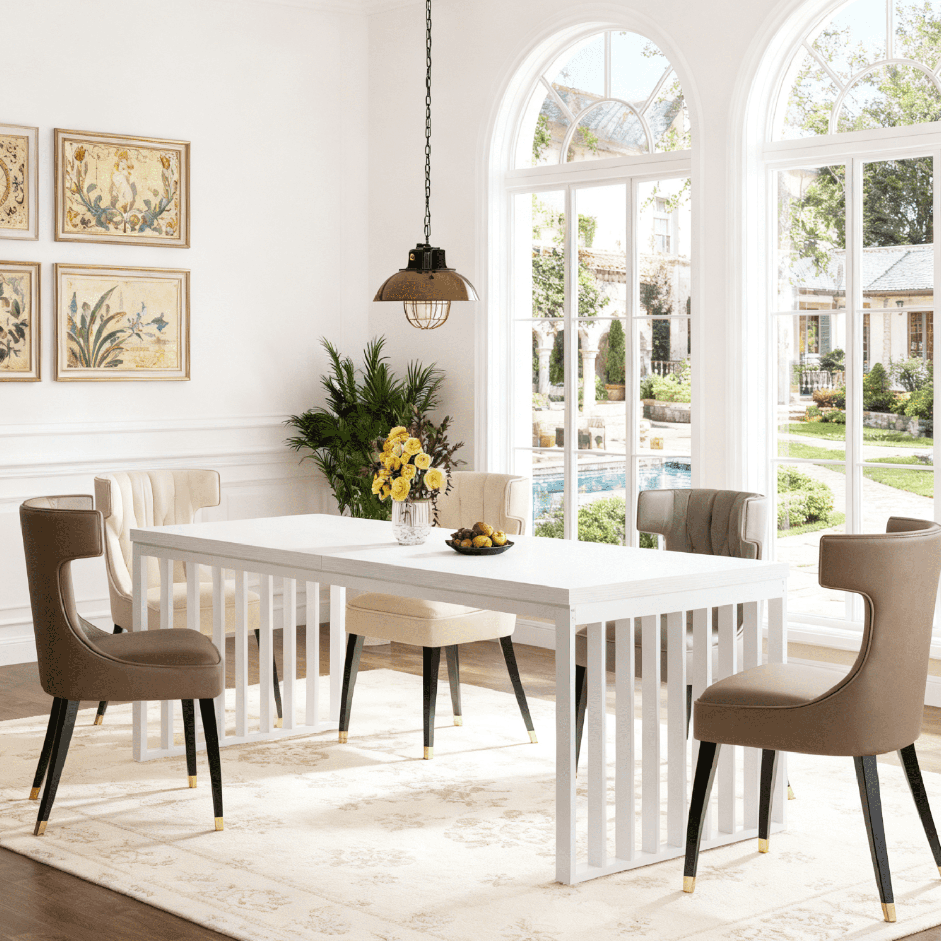 Fnova 78.74" Industrial Dining Table for 6-8 Person, Long Rectangle Wood Kitchen Table with Heavy Duty Metal Frame for Living Room & Home Office,White