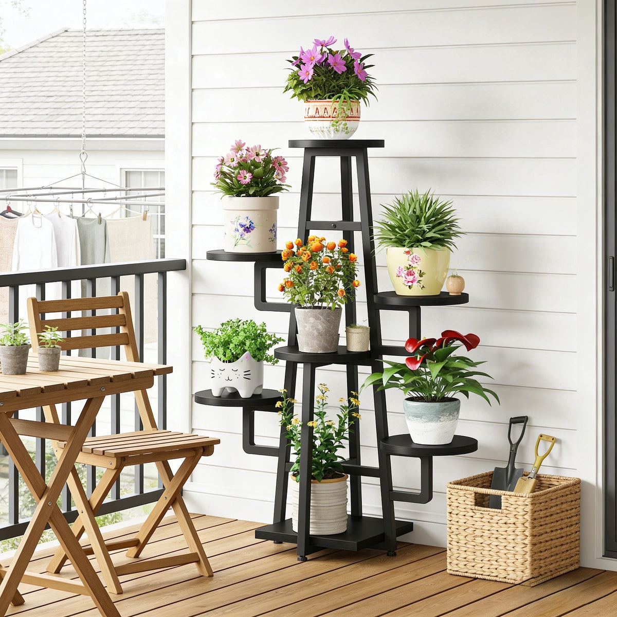Fnova 44-Inch Corner Plant Stands, 7-Tier Indoor/Outdoor Plant Shelf, Metal Plant Flower Display Shelves, Tree-Shaped Plant Rack for Home, Patio,WM010506M_B_US