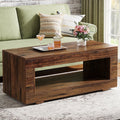 Fnova 43-Inch Farmhouse Coffee Table, Wood Accent Center Table with Storage, 2-Tier Rectangular Sofa Table for Living Room,WM010255_BN_Tables