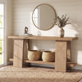 Fnova 70.9-Inch Farmhouse Console Table, 2-Tier Extra Long Narrow Entryway Table, Natural Wood Sofa Table for Living Room, Hallway, Foyer,WM010942_BN_US