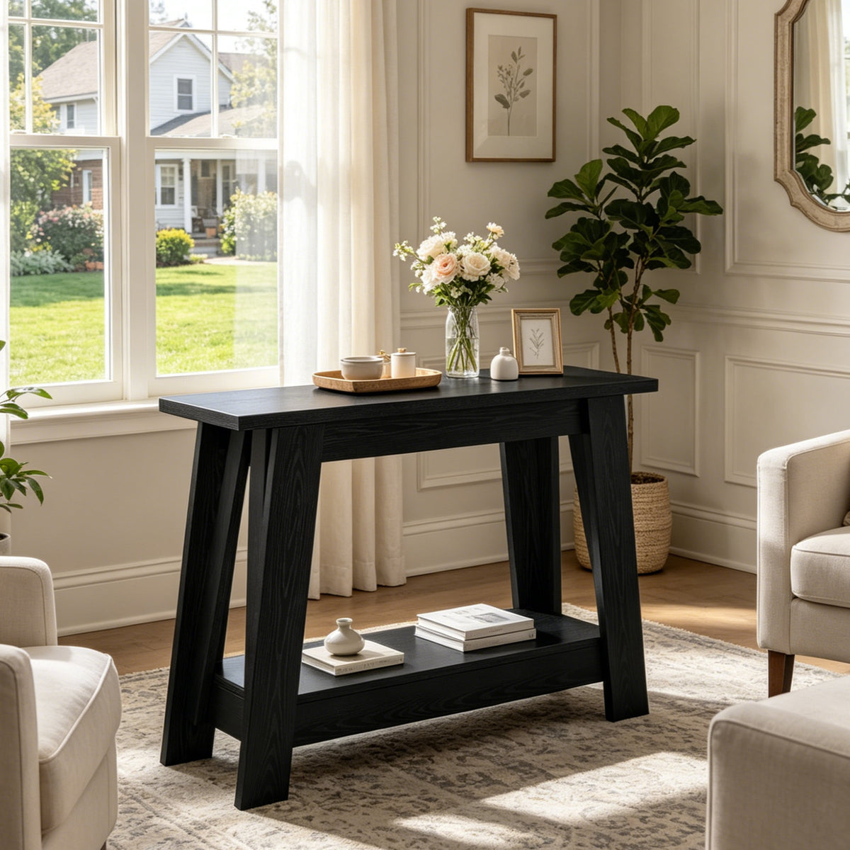 Fnova 41.3-Inch Farmhouse Console Table, 2-Tier Wooden Entryway Table with Storage Shelf, Wood Sofa Table for Living Room, Hallway, Foyer,WM010352_B_US