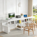 Fnova 78.74-Inch Modern Computer Desk with Wood Tabletop, Industrial Writing Desk with 4 Open Shelves, Metal Frame Office Desk for Living Room & Study, White,WM010401C_W_Desk