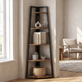 Fnova 71-Inch 5-Tier Industrial Corner Ladder Shelf, Modern Corner Bookshelf, Compact Bookcase, Plant Stand for Living Room, Kitchen, Home Office,WM010513_BN_Shelf