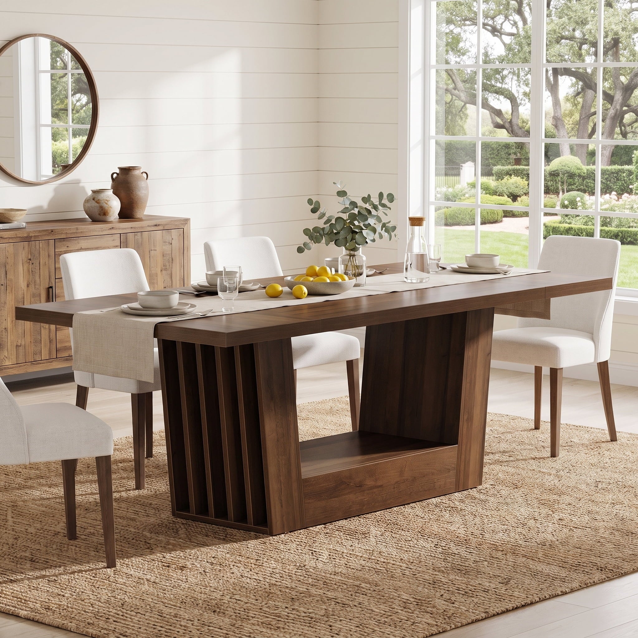 Fnova 63-Inch Dining Table, Wood Grain Dining Table with Storage Shelf for Home Dining, Social Gatherings, Kitchen Use & Home Decor,WM010811_DBN_US1