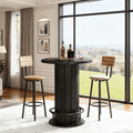 Fnova 39.4" Round Dining Table, Small Circle Kitchen Table with Wood Strip Base and Metal Footrest for Dining Room, Kitchen, Bar, Easy to Assemble,Black