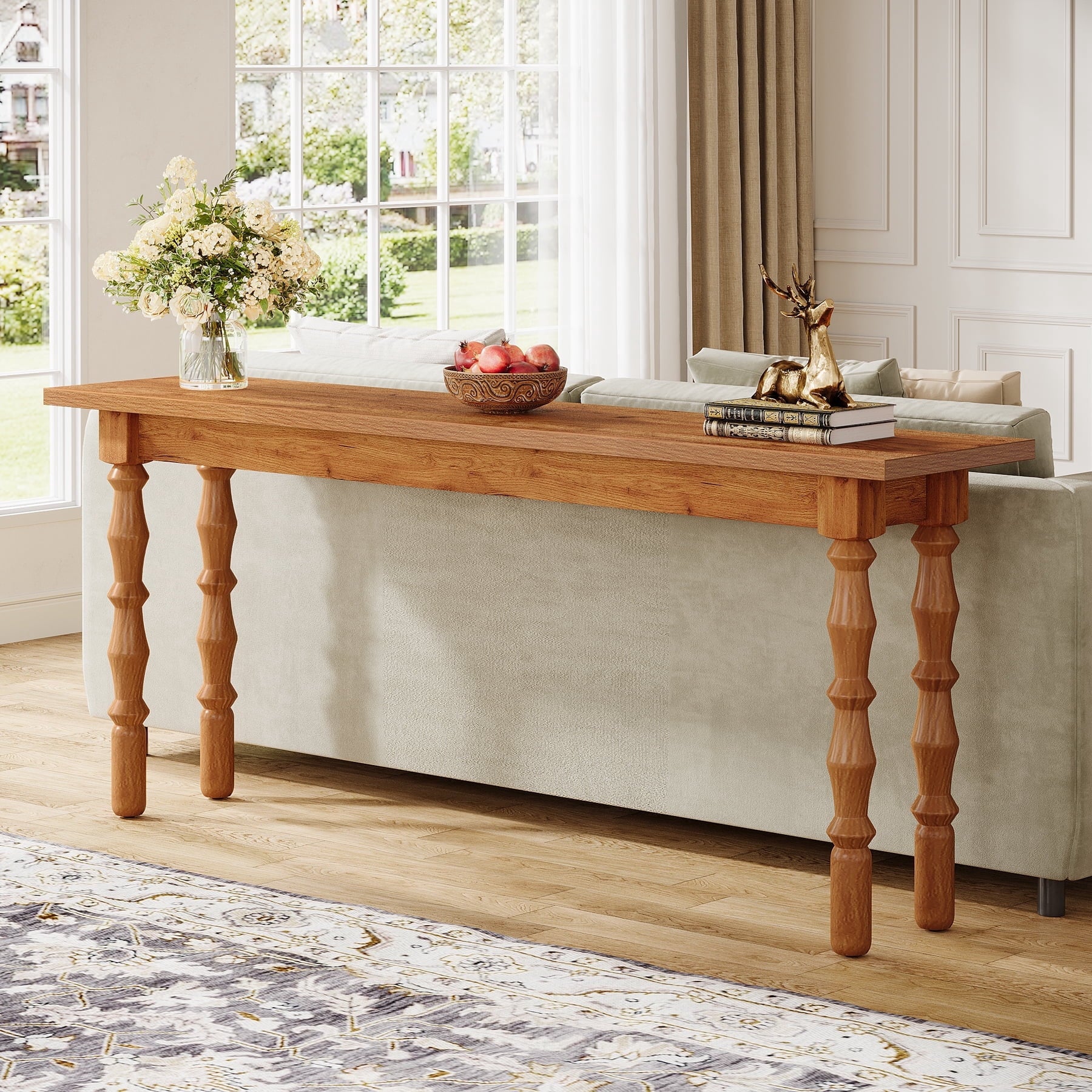 Fnova 70.9-Inch Farmhouse Console Table, Extra Long Narrow Entryway Table Sofa Table Behind Couch with Solid Wood Legs, Accent Table for Living Room, Foyer, Hallway,WM010283_BN_Tables