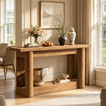 Fnova 63" Farmhouse Console Table with Long Storage Shelves, 2-Tier Entertainment Center for 55" - 75" TVs, Tall Television Console Table for Living Room, Bedroom, Hallway, Foyer,Dark Brown