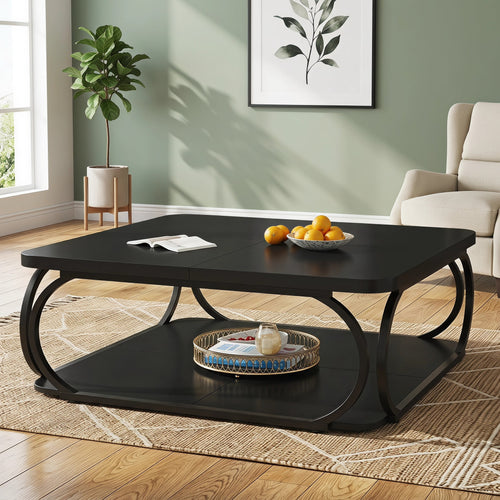 Fnova 39.2" Square Coffee Table, Industrial Modern Style with Wood Colorblock Design, Decorative Center Table for Living Room, Bedroom & Apartment, Easy to Assemble,Black