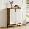 Fnova 5-Tier Farmhouse Cabinet, Side Cabinet with Open Shelf, Shoe Storage with 2 Doors, Steel Legs, Easy Assembly for Entryway, Hallway, Living Room, Bathroom,WM011314_WBN_Cabinet