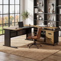 Fnova 63-Inch L-Shaped Executive Desk with Storage Cabinet and Drawers, Large Office Desk with File Drawer, Industrial Computer Desk Workstation for Home Office,WM010425_LBNB_US