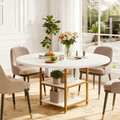 Fnova 47.24-Inch Modern Round Dining Table with Storage, Kitchen Table with Wood Tabletop, Metal Frame, White Gold,WM010208C_WG_Tables