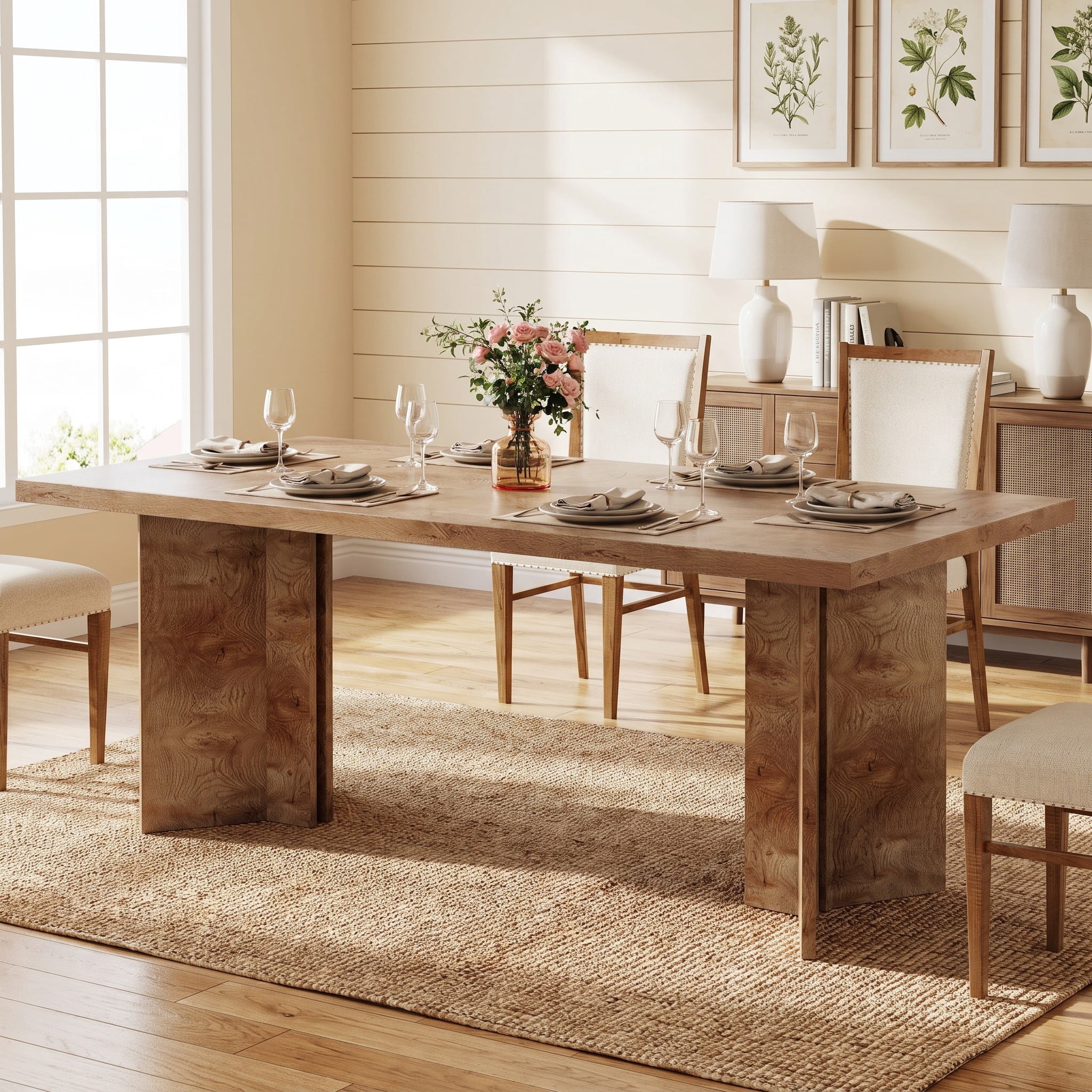Fnova 63-Inch Rectangular Modern Dining Table, Wooden Modern Kitchen Table for 6 People for Dining Room, Light Brown (Chairs Not Included),WM010235C_LBN_Tables