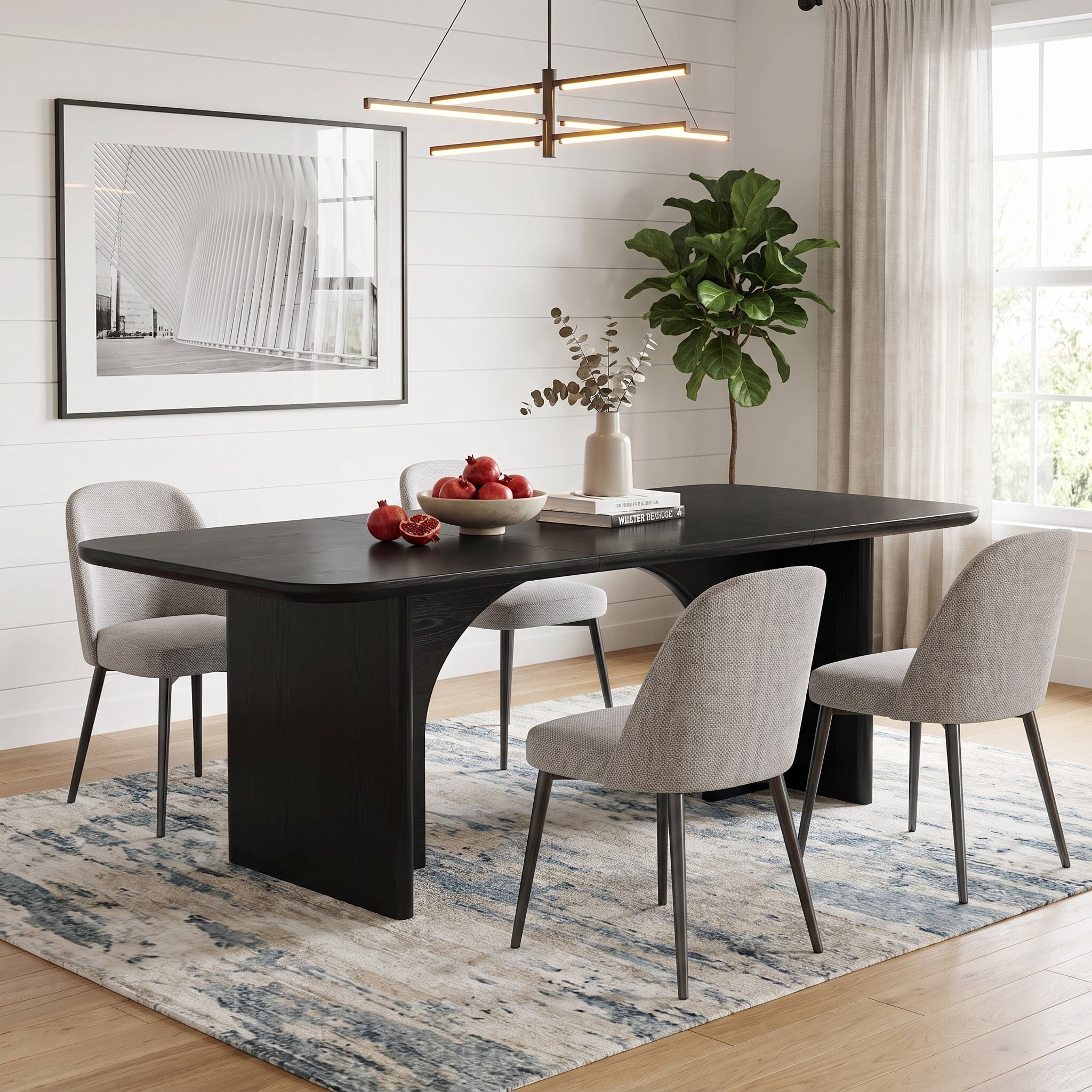 Fnova 63-Inch Rectangular Modern Dining Table, Wooden Modern Kitchen Table for 6 People for Dining Room, Black (Chairs Not Included),WM010231C_B_Tables