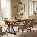 Fnova 70.86 Inch Farmhouse Dining Table, X-Shaped Metal Legs, Large Rectangular Kitchen Table for 6-8 People, Heavy Duty Dining Room Furniture,Light Brown
