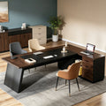 Fnova 78" L-Shaped Executive Desk with Drawers, Large Office Desk with Storage, Modern Business Desk for Home Office and Commercial Use,Dark Walnut Black
