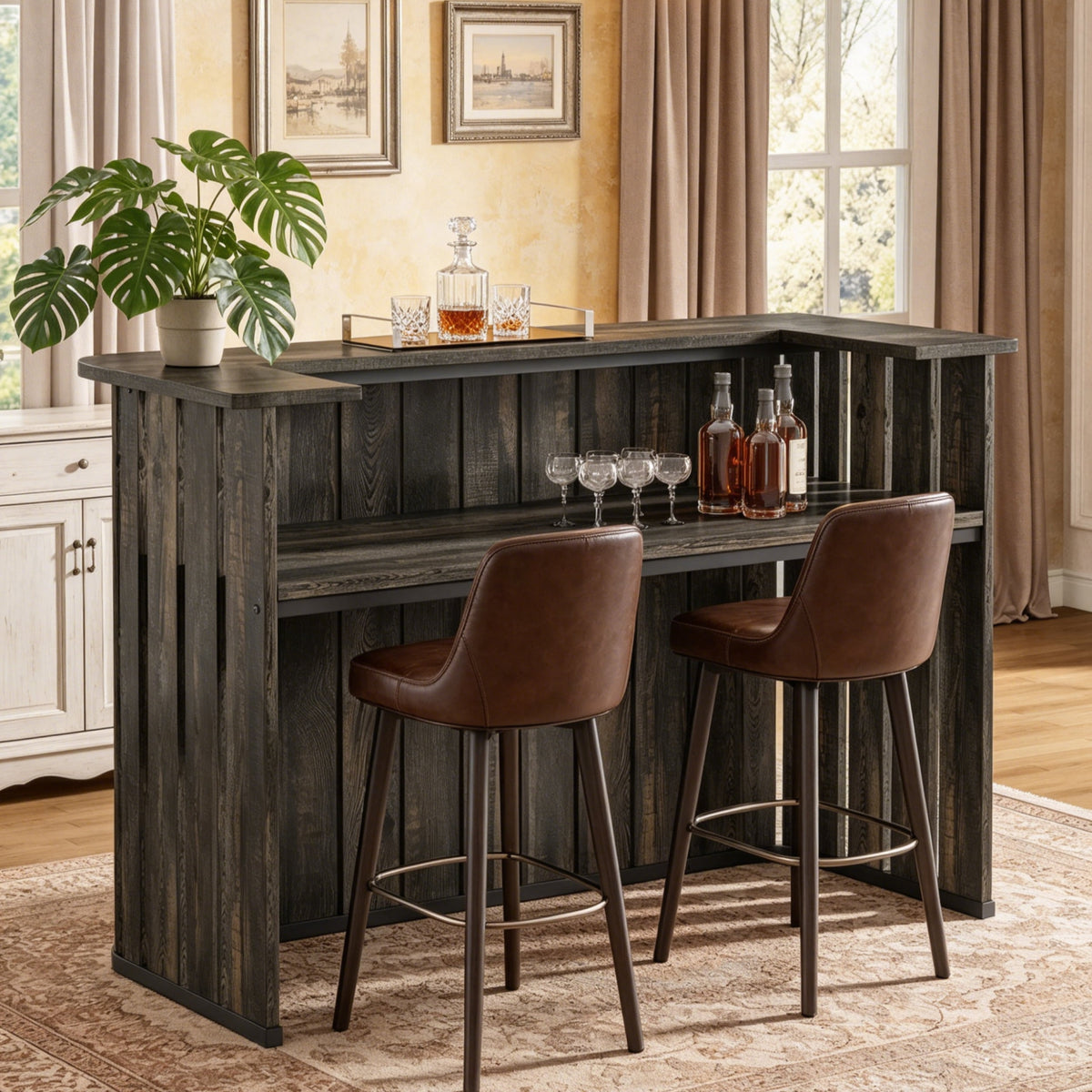 Fnova U Shaped Home Bar Unit with Storage Shelf, Bar Table for Home Pub Basement Wine Corner Entertainment Space,WM010951_B_US