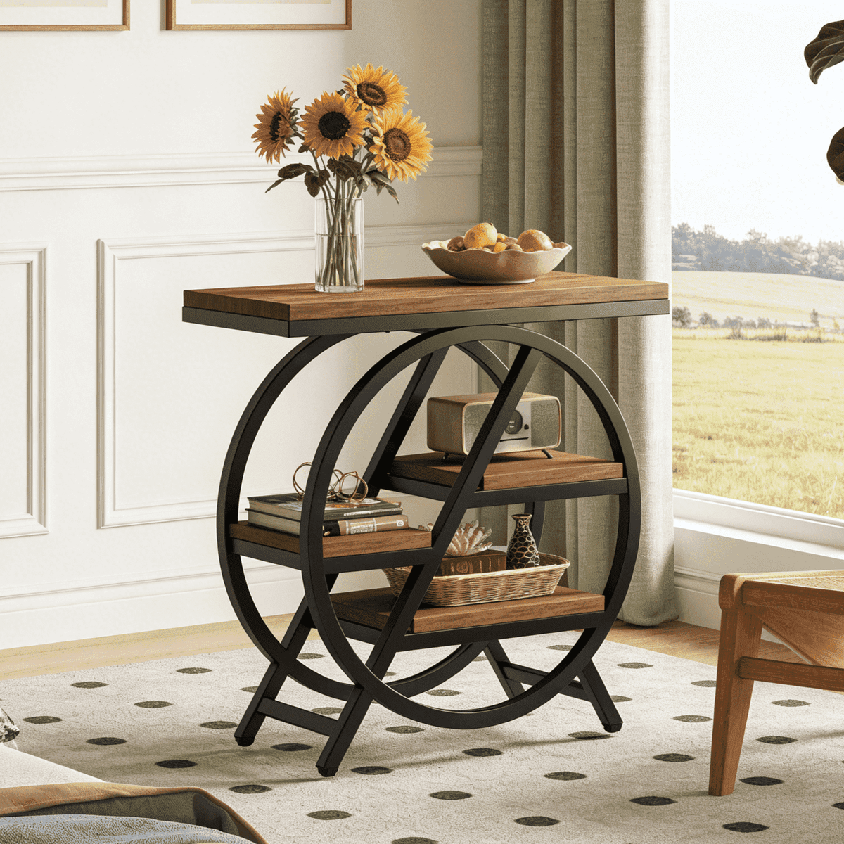 Fnova End Table Modern Wood Narrow Farmhouse Side Tables with Storage Shelf for Living Room, Bedroom, Nightstand,WM010105M_JW0922_US