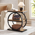 Fnova Side Table with Circular Metal Frame, End Table with 3-Tier Shelves for Living Room, Brown,WM010108_BN_US