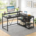 Fnova 55-Inch Desk with Drawer, Modern Reversible L Shaped Table, Corner Computer Desk with Storage Shelves and Monitor Stand for Home Office,WM010402M_B_US