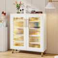 Fnova 40-Inch 5-Tier Storage Cabinet with LED Strip Lights, Acrylic Door & Removable Partitions, for Living Room, Bedroom, Entryway, Easy Assembly, White/Gold,WM011323_W_Cabinet