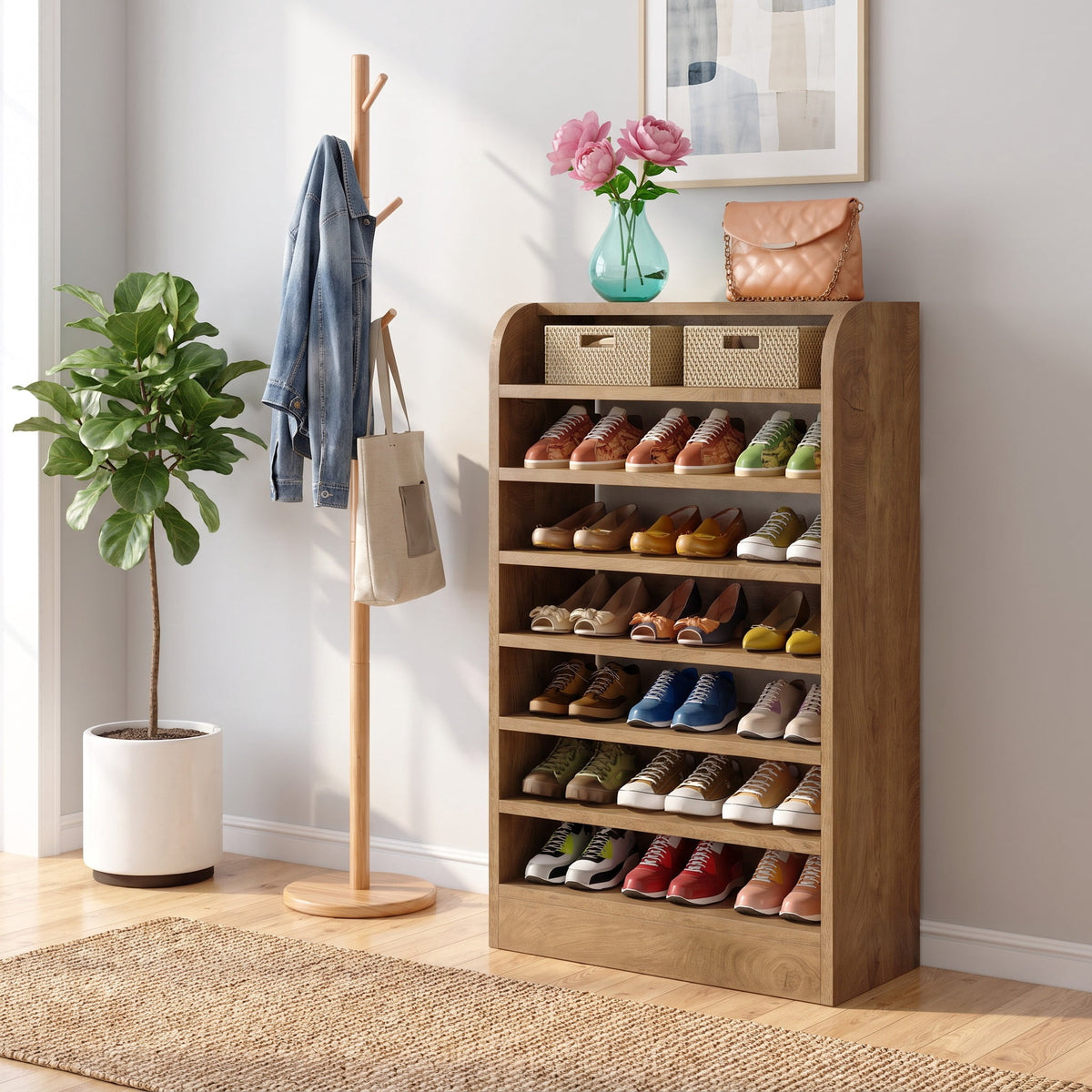 Fnova 8-Tier Shoe Rack, Freestanding Space-Saving Shoe Storage, Multi-Functional Open Shelf Organizer for Entryway Closet Hallway,WM010579_BN_US