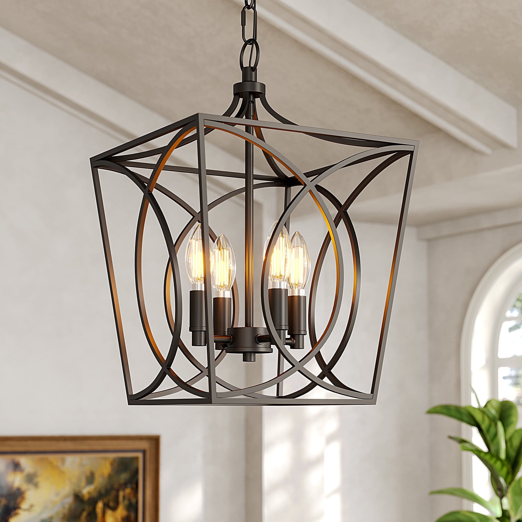 Fnova 4-Light Industrial Pendant Light Fixture, 60-Inch Adjustable Chain ETL Certified Chandelier for Dining Room Kitchen Island,WM011122_GB_US