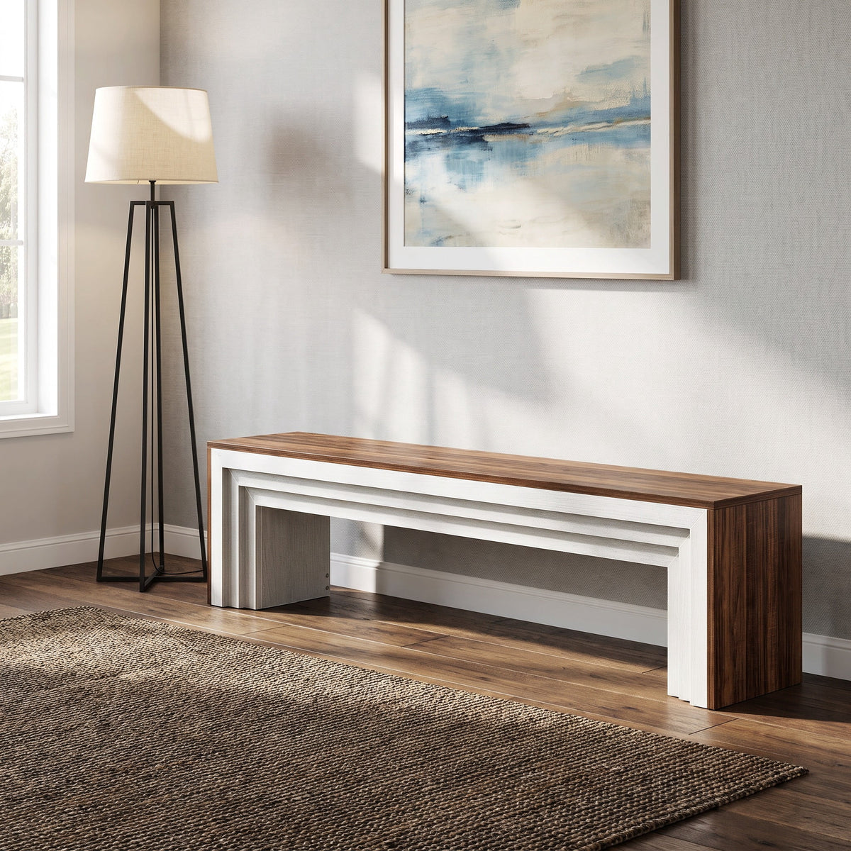 Fnova 70.9 Inch Extra Long Entryway Bench, MDF with Metal Support Modern Farmhouse Bench for Hallway Living Room Bedroom Dining Room TV Stand,WM011220_BNW_US