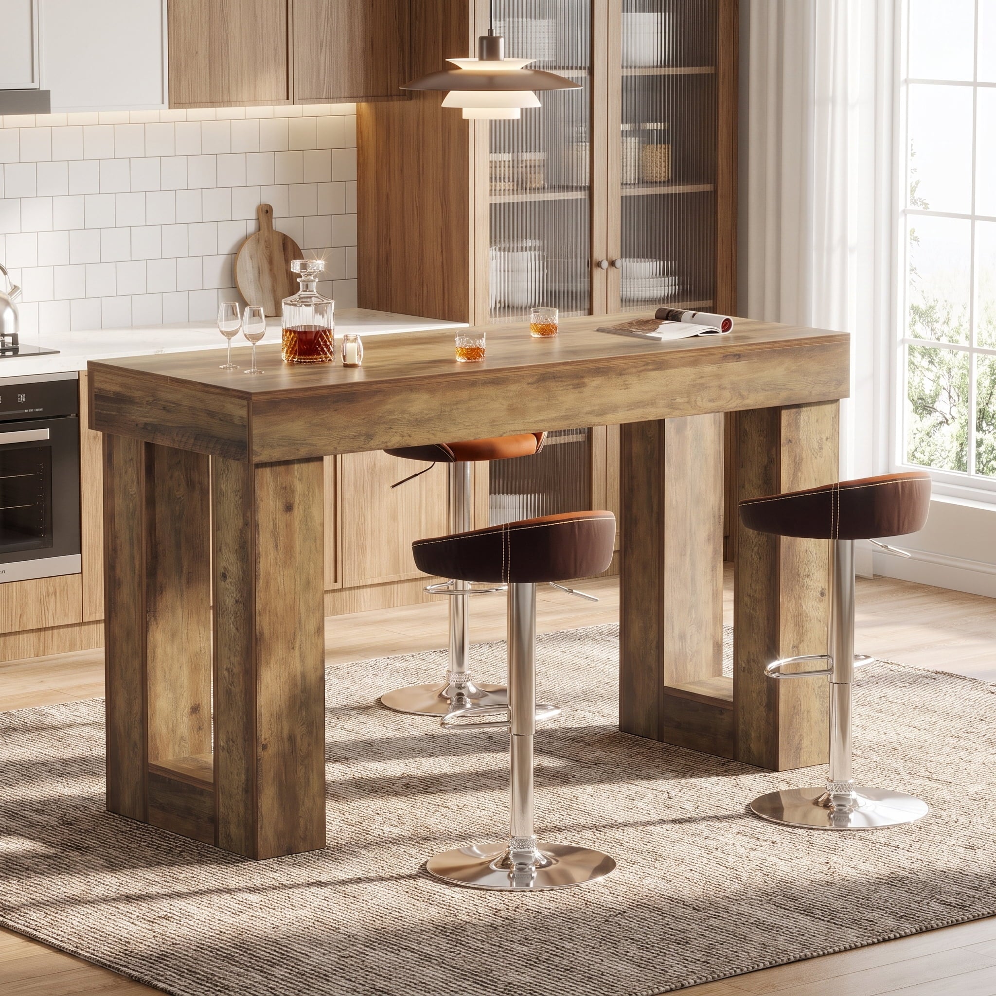 Fnova 63 Inch Bar Height Table with Hollow Base Design, Tall Bar Table for Kitchen, Home Bar, Small Space Office,WM010949_BN_US