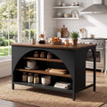 Fnova 55-Inch Farmhouse Kitchen Island with Open Storage Shelves, Large Coffee Bar Table with Adjustable Feet for Kitchen & Dining Room,WM010416_DBNB_US