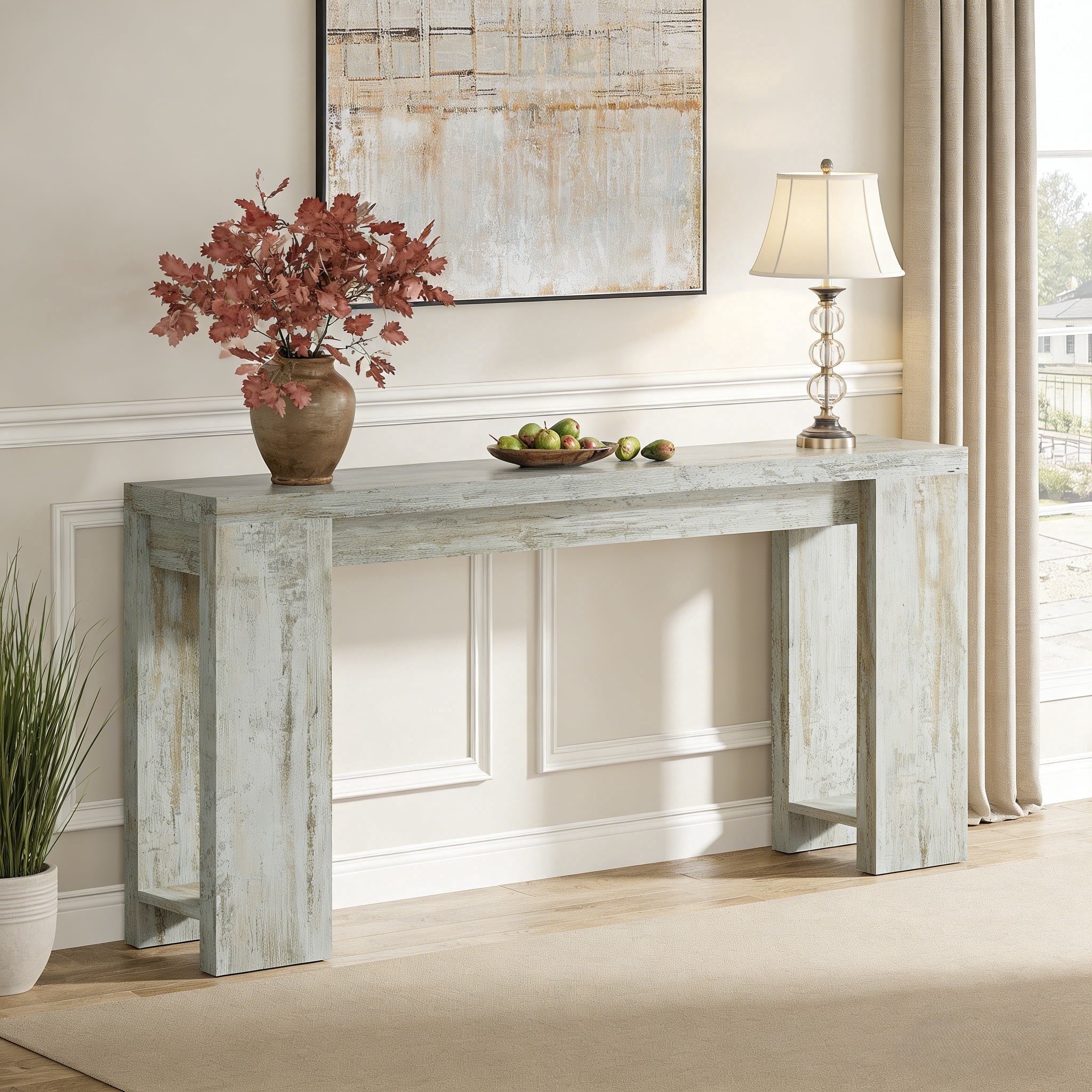 Fnova 70.9" Extra Long Console Table, Wide Sideboard Sofa Table, Farmhouse Entryway Table Behind Couch Accent Table for Living Room Hallway Home Decor Furniture,White