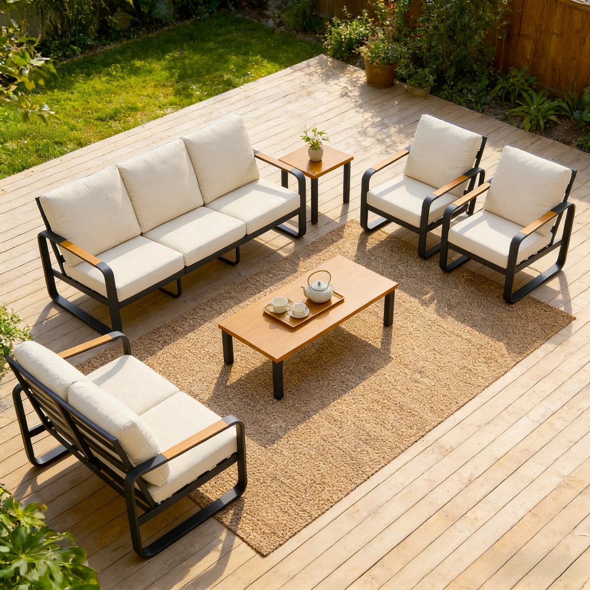 Fnova 6 Piece Patio Conversation Sets, Outdoor Patio Furniture Set with Coffee Table & Thick Cushions, Outdoor Sectional Furniture Set for Porch, Balcony, Backyard,WM011522_W_US