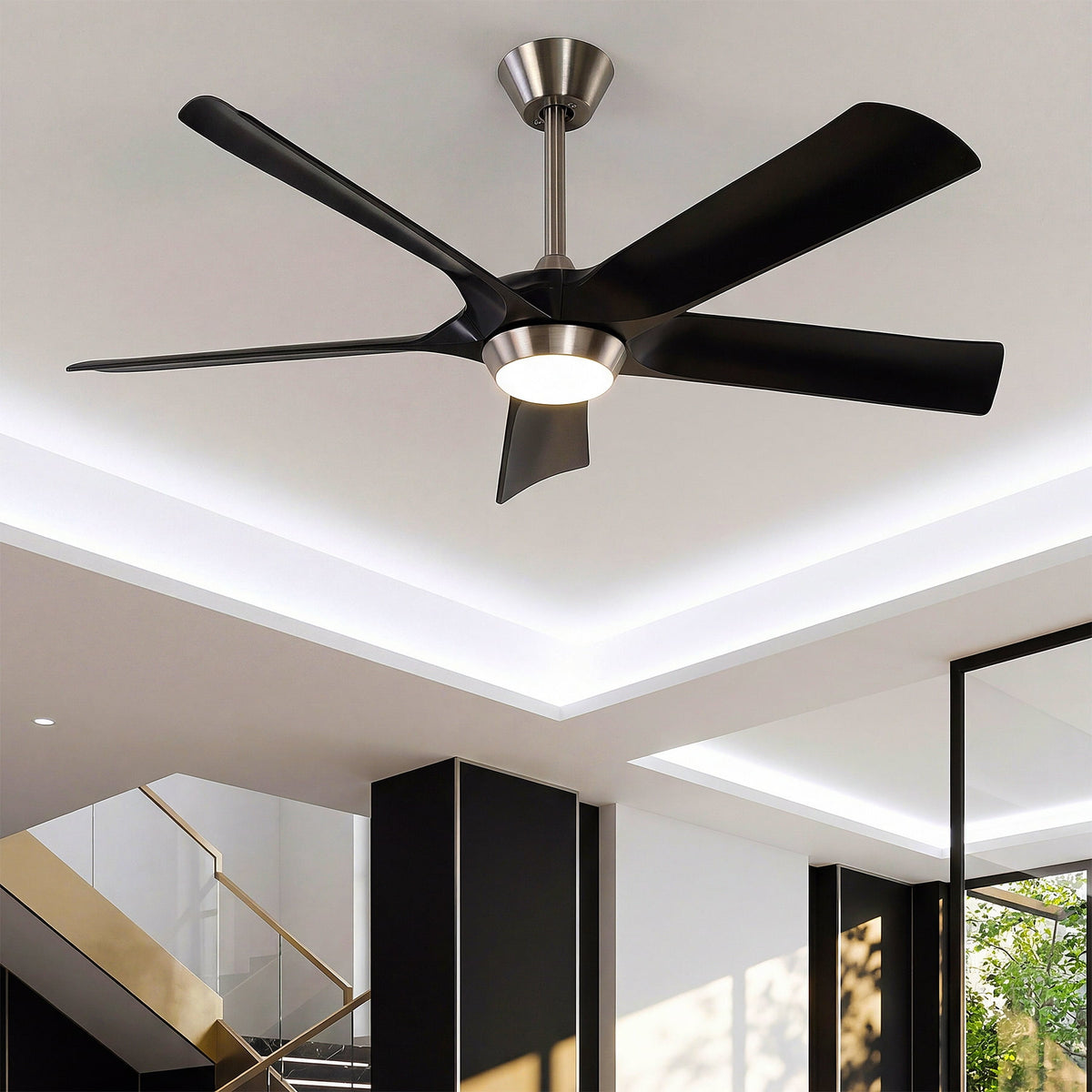 Fnova 52-Inch Ceiling Fan with LED Light, 6 Speed Reversible DC Motor, Remote Control, Dimmable 3 Color Temperature, Quiet Operation for Indoor Outdoor Living Room Bedroom Patio,WM011134_B_US