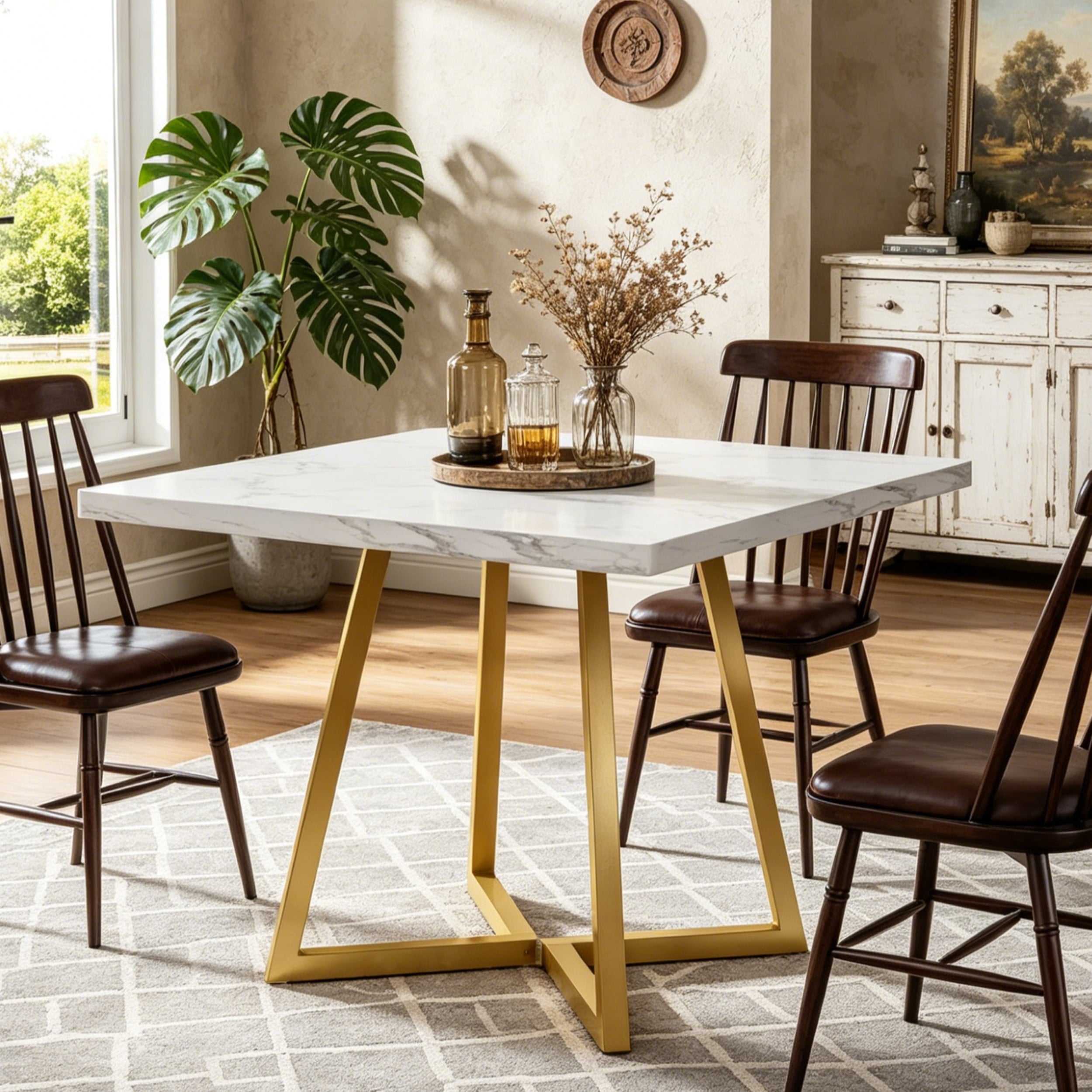 Fnova 31.5" Square Dining Table, Small Kitchen Dinner Table, 2-4 Person Industrial Dining Table, Square Kitchen Table for Dining Room Farmhouse Home Decor Furniture,White