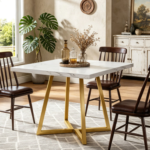 Fnova 31.5" Square Dining Table, Small Kitchen Dinner Table, 2-4 Person Industrial Dining Table, Square Kitchen Table for Dining Room Farmhouse Home Decor Furniture,White