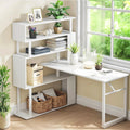 Fnova 47.24-Inch Modern Computer Desk with Storage Shelves, L Shaped Home Office Desk, White,WM010402C_W_Desk