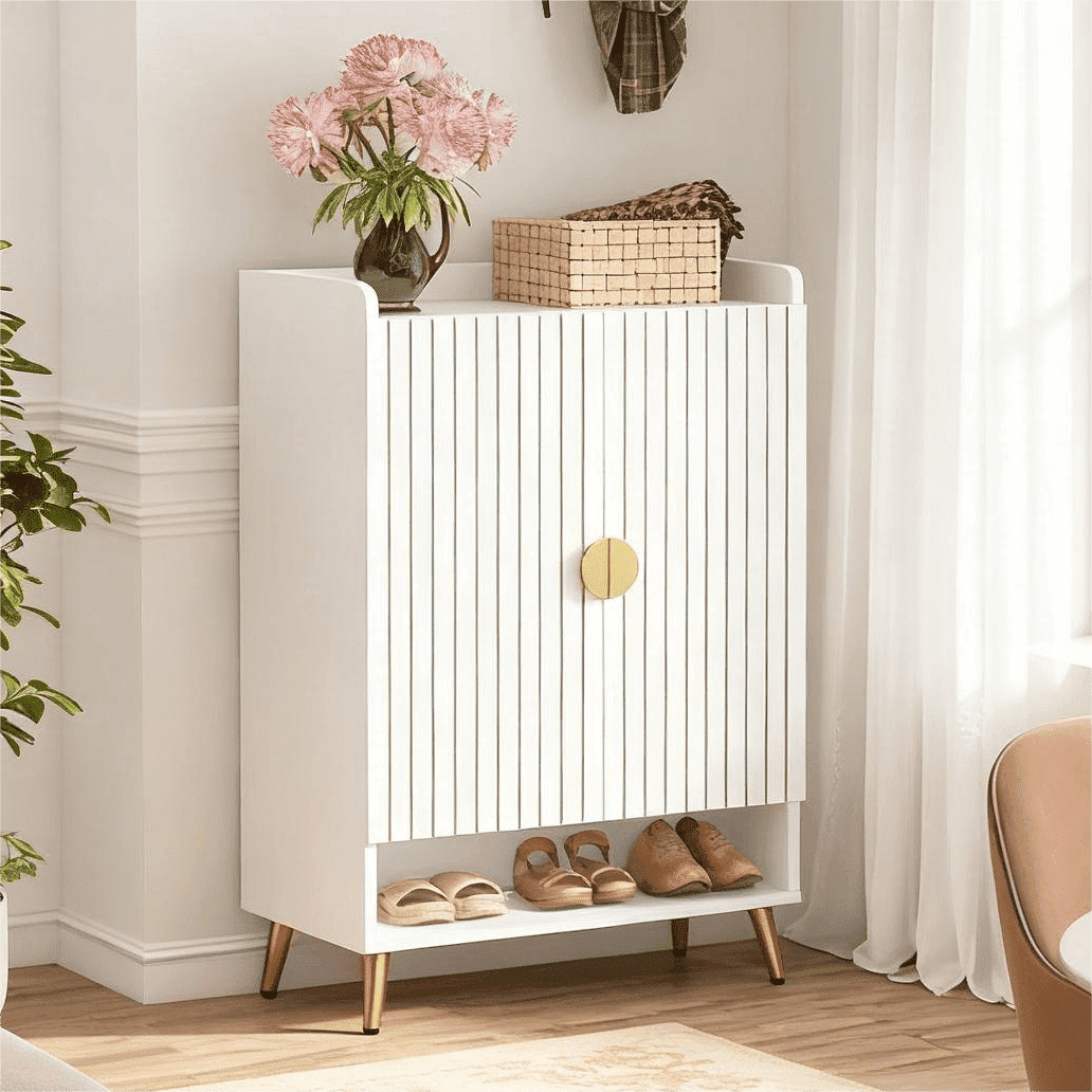 Fnova 7-Tier Modern Cabinet, Side Cabinet with Adjustable Shelves, Shoe Storage with Metal Accents, 24 Pairs Capacity for Entryway, Hallway, Living Room, Bathroom,WM011313_W_Cabinet