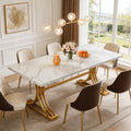 Fnova 63-Inch Modern Dining Table, Rectangular White Faux Marble Top Kitchen Table, Stylish Metal Trestle Legs, Seats 4 to 6 for Dining Room & Kitchen, Living Room,WM010275_W_Tables