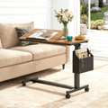 Fnova Height-Adjustable End Table with Wheels, C-Shaped Mobile Sofa Snack Tray, Tiltable Drawing Board, Laptop Side Table for Living Room, Bedside Table for Couch,WM010117_BN_Tables