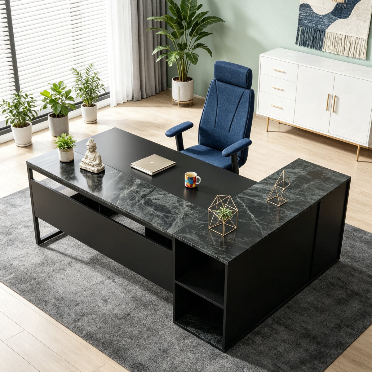 Fnova 71-Inch L-Shaped Desk, Large Corner Computer Table, Executive Office Desk with Storage Shelves, Heavy-Duty Conference Table for Home Office,WM010423_B_US