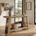 Fnova 63-Inch Solid Wood Farmhouse Console Table, 2-Tier Entryway Table with Storage Shelf, Narrow Long Sofa Table for Living Room, Hallway, Foyer,WM010929_BN_US