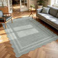 Fnova Scalloped Checker Border Area Rug, 5'x7' Machine Washable Non Slip Rug for Living Room Bedroom Kitchen, Kid and Pet Friendly Low Pile Indoor Carpet,Gray,5'x7'