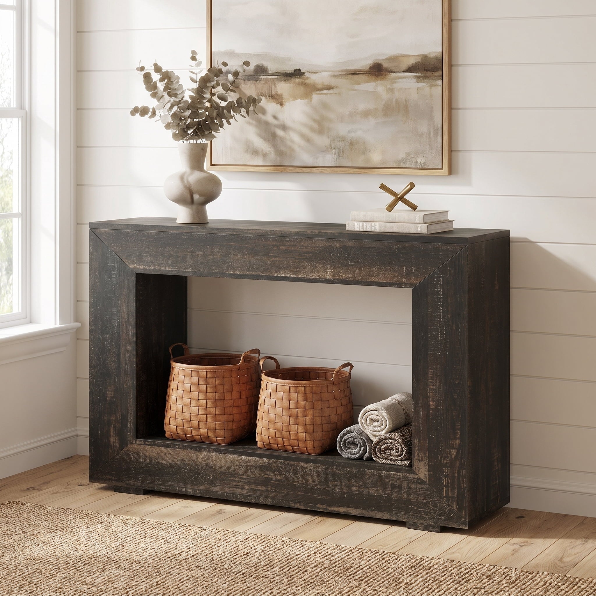 Fnova Farmhouse Console Table for Entryway, 47.2-Inch Long Narrow Wood Entryway Table, Easy Assembly, Dark Gray,WM010217C_B_Tables