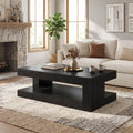 Fnova 47" Farmhouse Coffee Tabl, 2-Tier Rectangular Accent Center Tea Cocktail Table with Storage for Living Room,Black