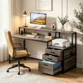 Fnova 63-Inch Computer Desk, Home Office Desk with File Drawer & Monitor Stand, Industrial Workstation Desk, Dual-Tier Desktop with Adjustable Drawer & Storage, for Home Office, Study & Workspace,WM010438_G_US