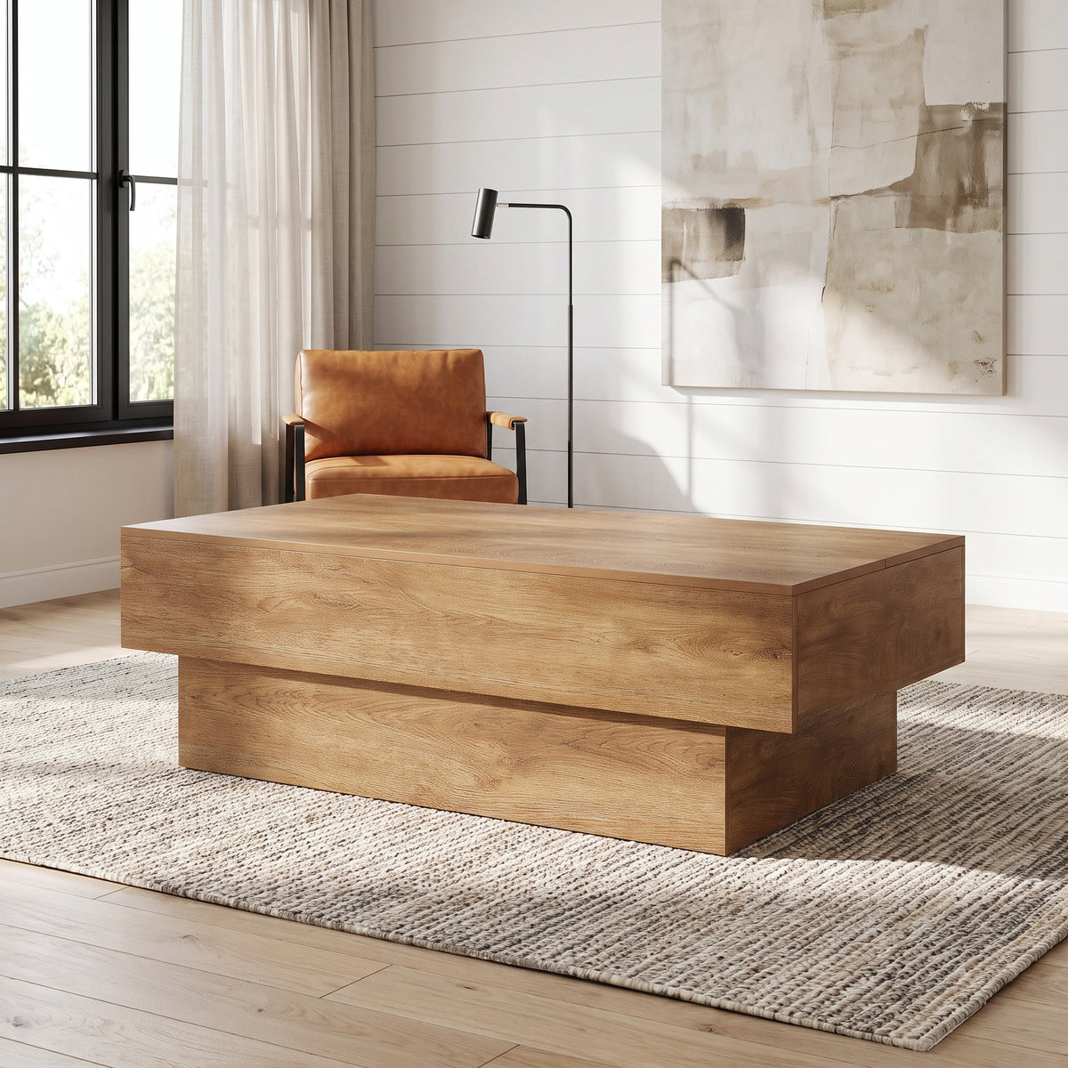 Fnova Modern Black 55 Inch Rectangle Wooden Coffee Table, Large Center Table, Cocktail Tea Table for Living Room, Reception Room, Office, Apartment,WM010479_LBN_US