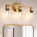 Fnova 3-Light Gold Vanity Lights, Modern Bathroom Light Fixture with Clear Glass Shade, E26 Base (Bulb Not Included),0