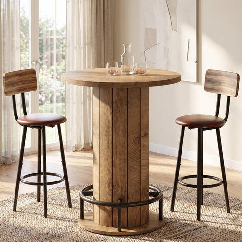 Fnova 39.4-Inch Round Dining Table, Small Circle Kitchen Table with Wood Strip Base and Metal Footrest for Dining Room, Kitchen, Bar, Easy to Assemble,WM010252_LBN_Tables