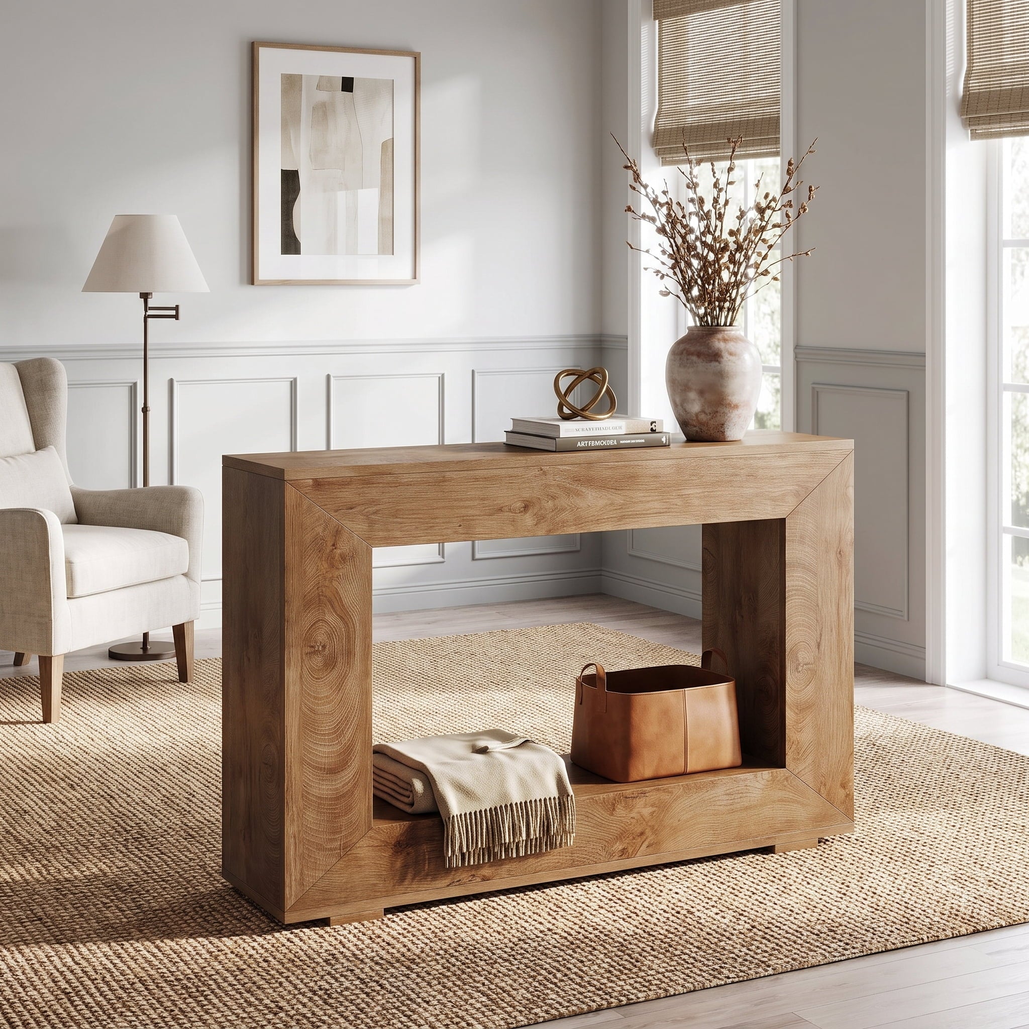 Fnova Farmhouse Console Table for Entryway, 47.2-Inch Long Narrow Wood Entryway Table, Easy Assembly, Light Brown,WM010217C_LBN_Tables