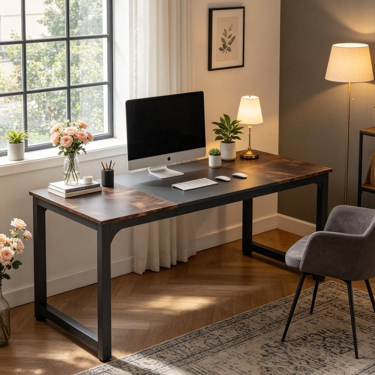 Fnova 70.87-Inch Extra Large Executive Desk, Home Office Computer Workstation with Thickened Metal Frame, Multipurpose for Conference, Dining, Home Office & Business Use,WM010460_BNB8_US