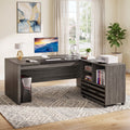 Fnova 62-Inch Large L-Shaped Executive Desk with Mobile File Cabinet, Modern Office Desk with Storage Shelves, Computer Desk for Home Office & Business Use,WM010428_G_US